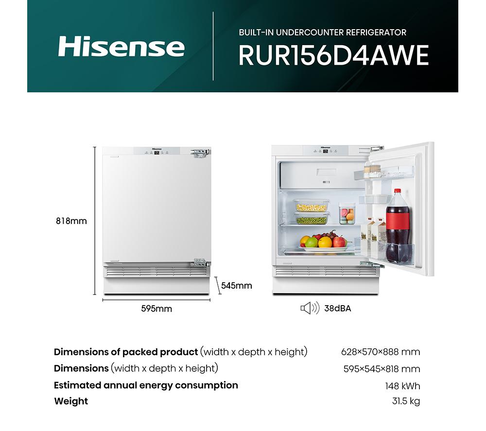 HISENSE RUR156D4AWE Integrated Undercounter Fridge - Fixed Hinge image number 12 of 12