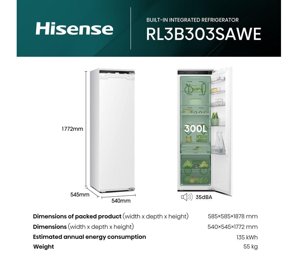 HISENSE RL3B303SAWE Integrated Tall Fridge - Fixed Hinge image number 15 of 16
