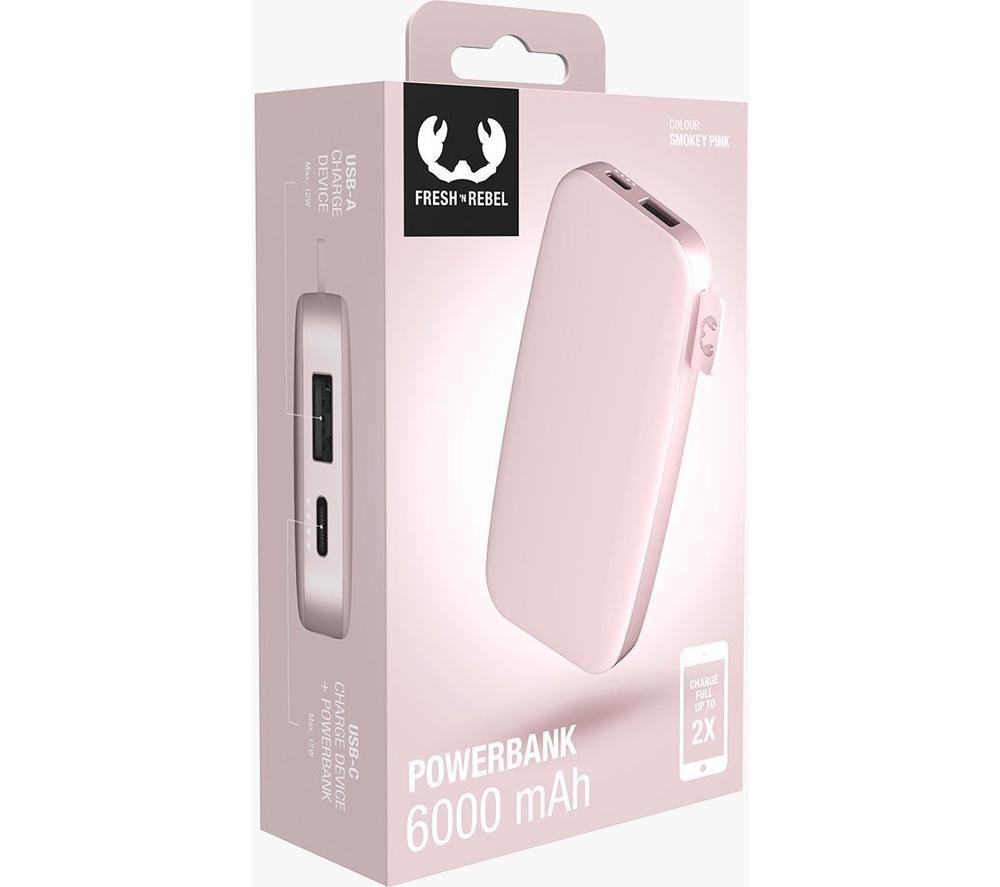 FRESH N REBEL 6000 mAh Portable Power Bank - Pink image number 5 of 6