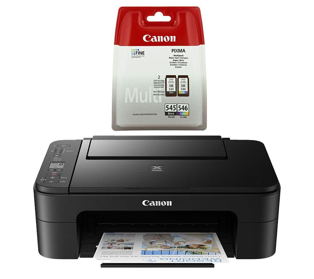 Canon PIXMA TS3355 All-in-One Wireless Inkjet Printer & PG-545/CL-546 Tri-colour & Black Ink Cartridges Twin Pack Bundle, Black