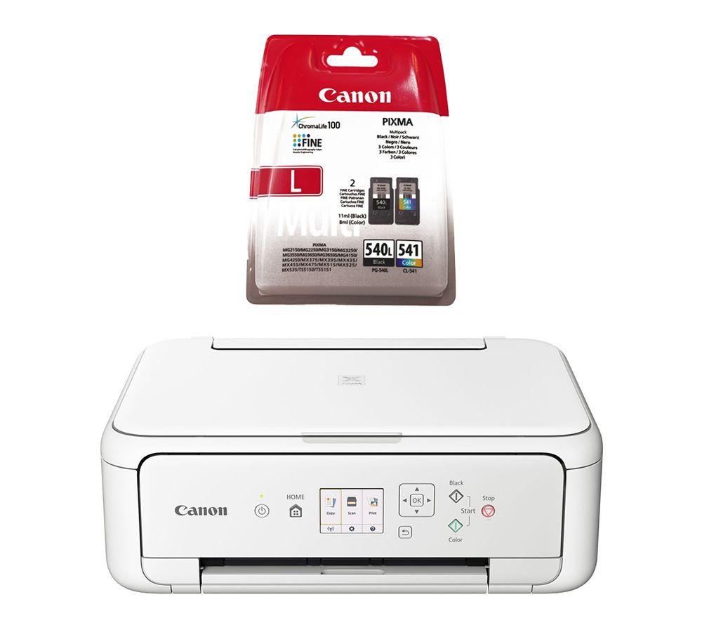 Canon PIXMA TS5151 All-in-One Wireless Inkjet Printer & PG-540L & CL-541 Black & Tri-colour Ink Cartridges Twin Pack Bundle, White