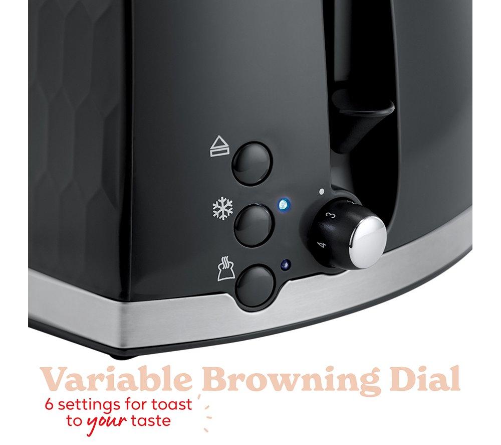 RUSSELL HOBBS Honeycomb 2-Slice Toaster - Black image number 4 of 6