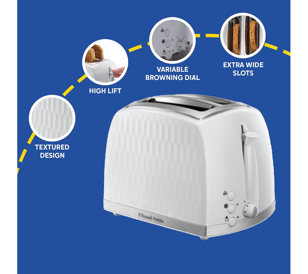 RUSSELL&nbsp;HOBBS Honeycomb 2-Slice Toaster - White image number 3 of 9