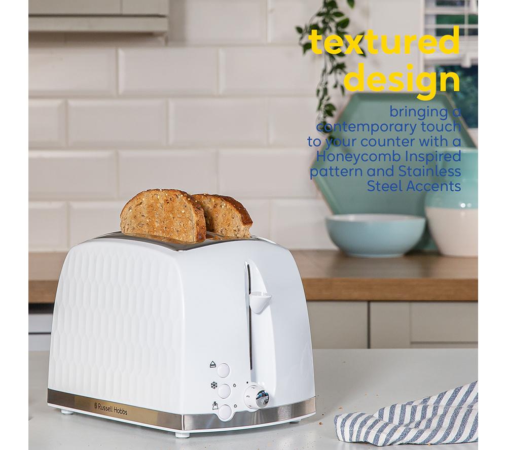 RUSSELL&nbsp;HOBBS Honeycomb 2-Slice Toaster - White image number 4 of 9