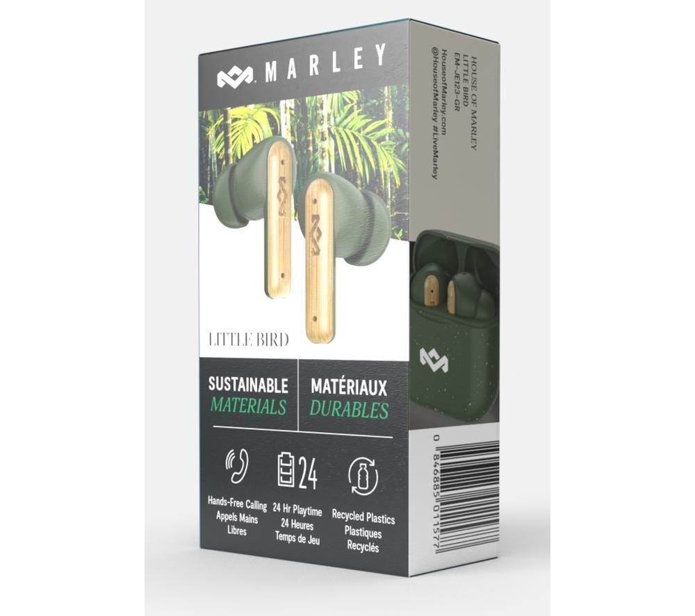 HOUSE OF MARLEY Little Bird EM-JE123-GR Wireless Bluetooth Earbuds - Green & Brown image number 5 of 6