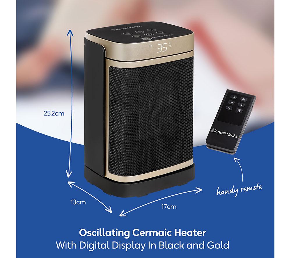 RUSSELL HOBBS RHCH2001G Ceramic Fan Heater - Black & Gold image number 9 of 18