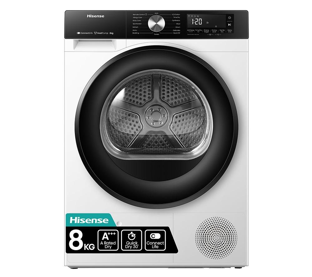 HISENSE 3S Series DH3S802BW3 WiFi-enabled 8 kg Heat Pump Tumble Dryer - White, White