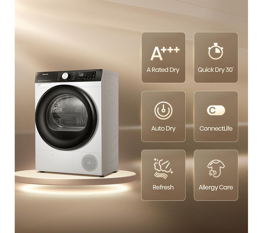 HISENSE 3S Series DH3S802BW3 WiFi-enabled 8 kg Heat Pump Tumble Dryer - White image number 2 of 16