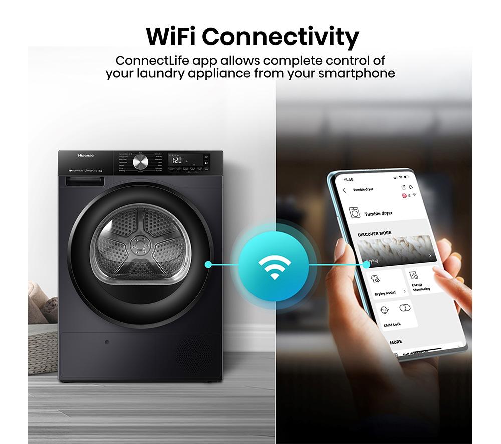HISENSE 3S Series DH3S802BB3 WiFi-enabled 8 kg Heat Pump Tumble Dryer - Black image number 9 of 14