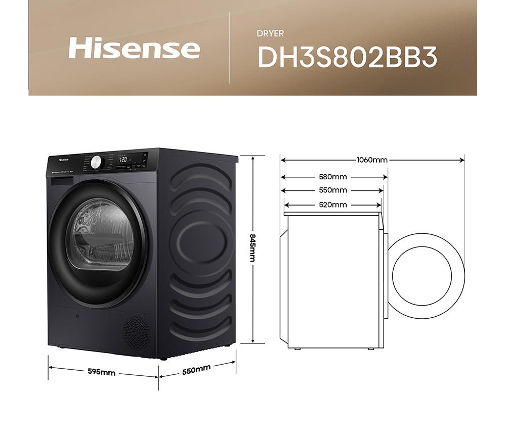 HISENSE 3S Series DH3S802BB3 WiFi-enabled 8 kg Heat Pump Tumble Dryer - Black image number 13 of 14