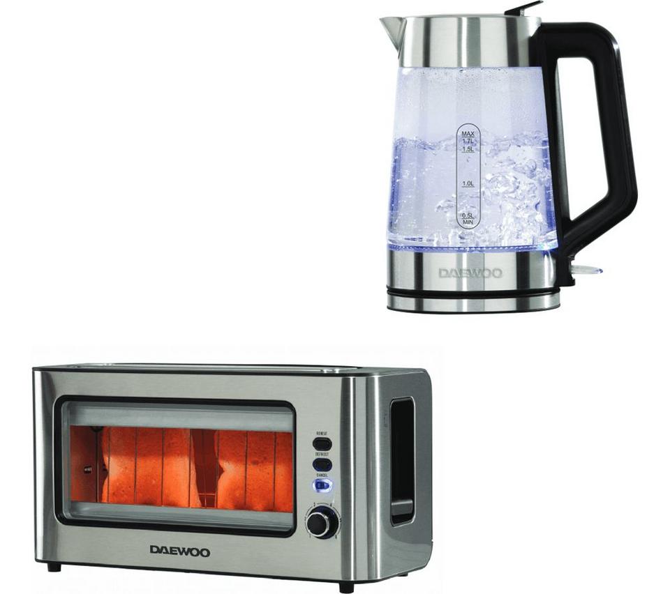 DAEWOO SDA2646GE Jug Kettle and 2-Slice Toaster Bundle - Transparent Silver