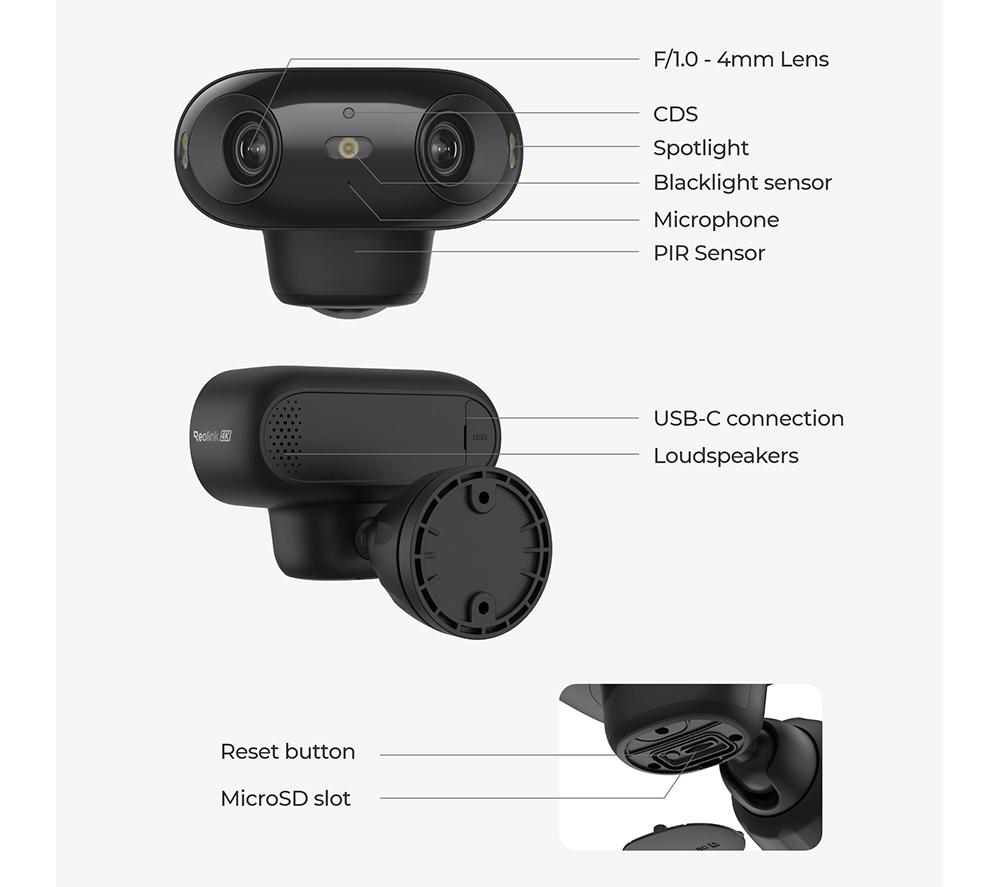 REOLINK Argus Series B740X 4K Ultra HD WiFi Outdoor Security Battery Camera with Solar Panel & 64 GB Memory Card - Black image number 9 of 10
