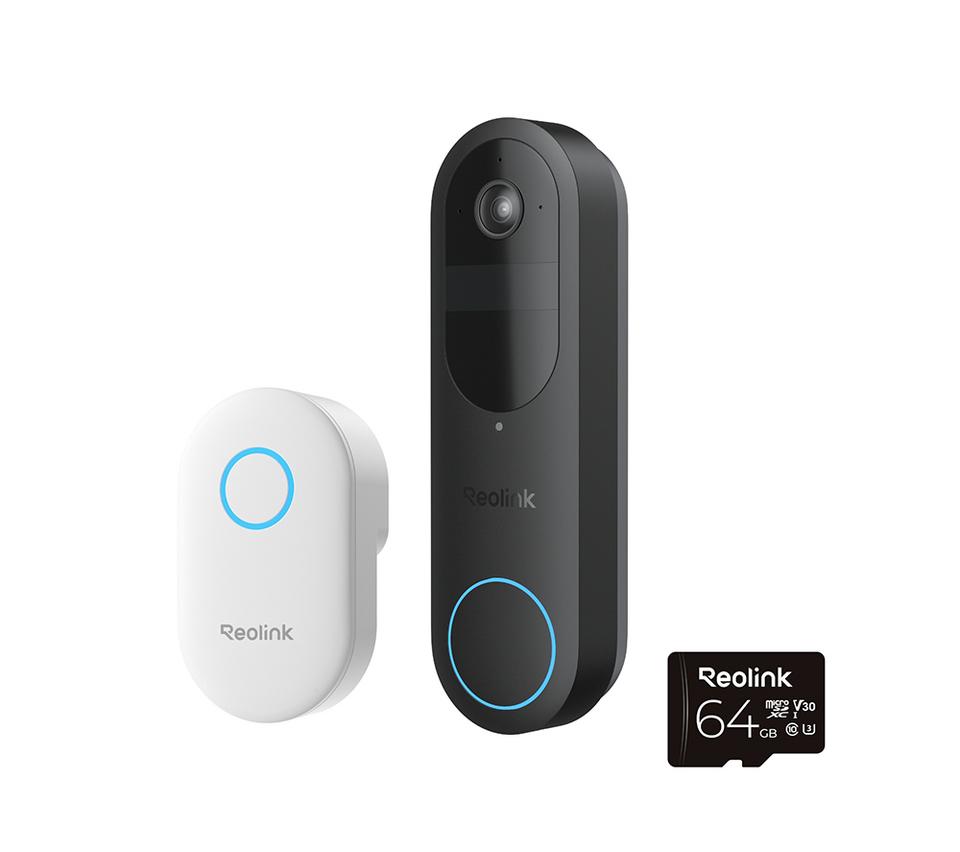 REOLINK D340B 2K WiFi Battery Video Doorbell, Chime & 64 GB Memory Card - Black
