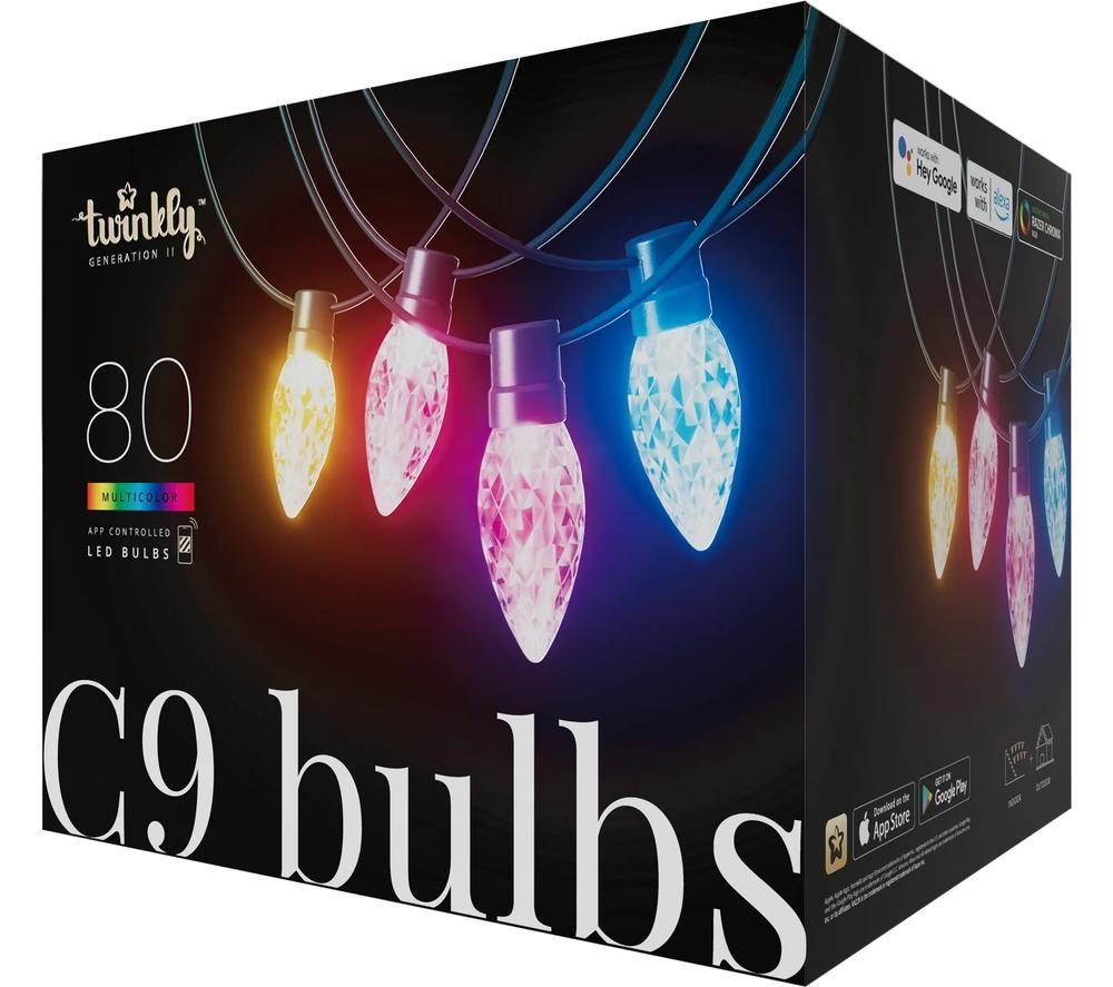 Twinkly Generation II Smart LED String Lights - C9, 80 bulbs