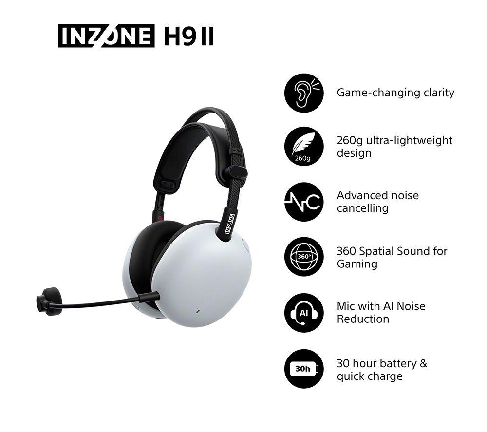 SONY INZONE H9 Wireless Noise-Cancelling Gaming Headset - White image number 2 of 17