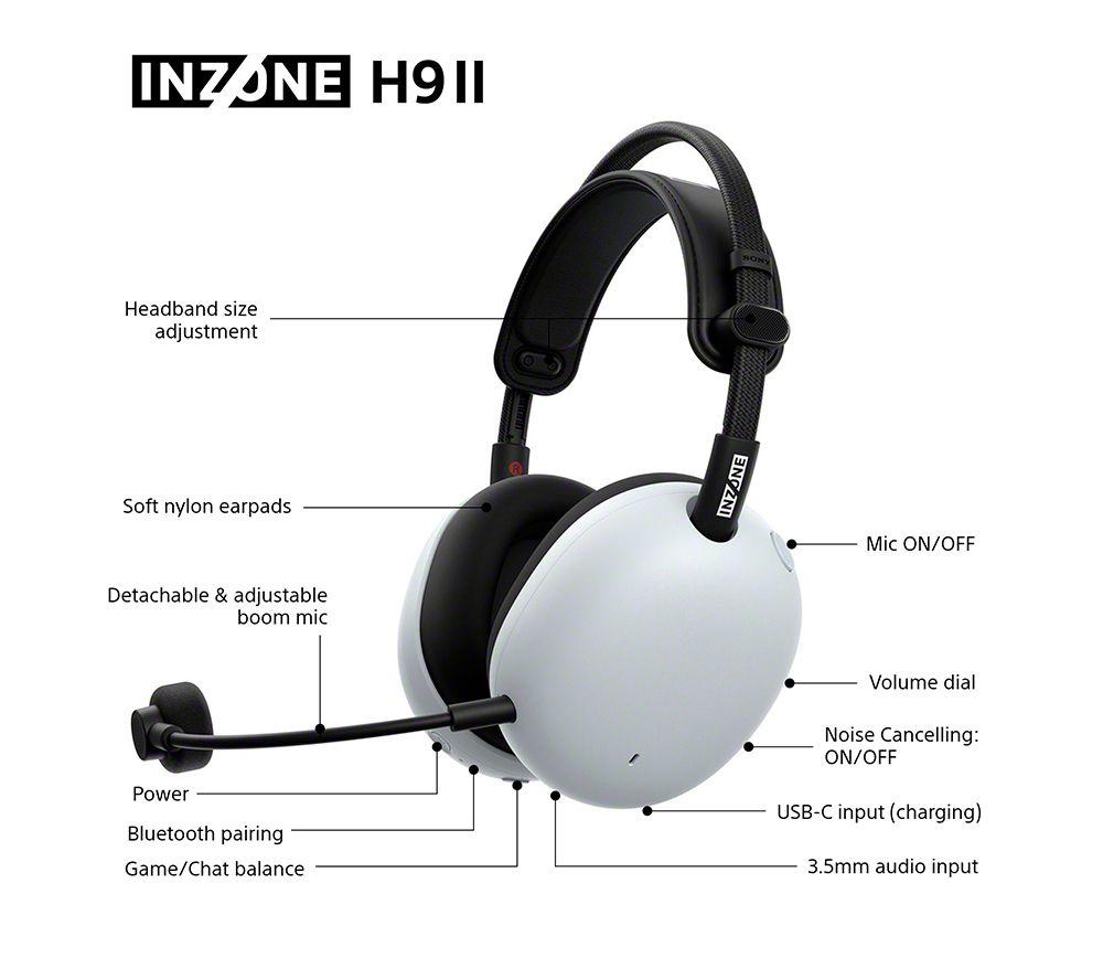 SONY INZONE H9 Wireless Noise-Cancelling Gaming Headset - White image number 11 of 17