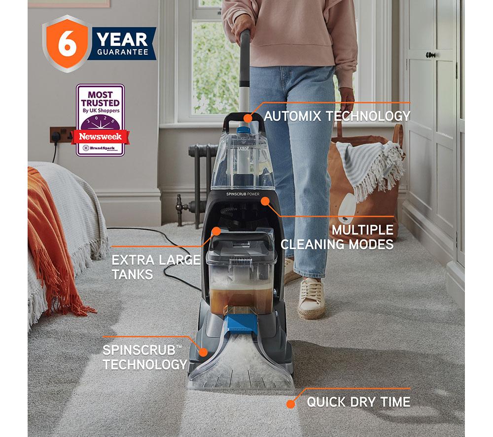 VAX SpinScrub Power Upright Carpet Cleaner - Grey & Tiger Blue image number 2 of 11