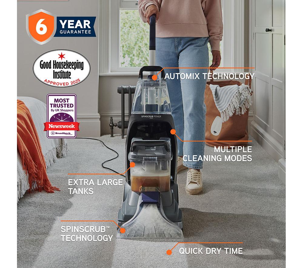 VAX SpinScrub Power Plus Upright Carpet Cleaner - Grey & Navy Blue image number 2 of 12