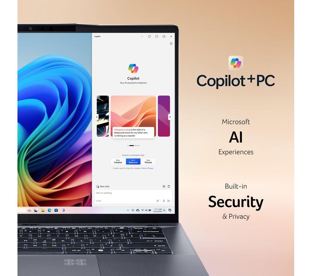 ACER Swift Go 14 AI 14.5" Laptop, Copilot+ PC - Snapdragon X Plus, 1 TB SSD, Grey