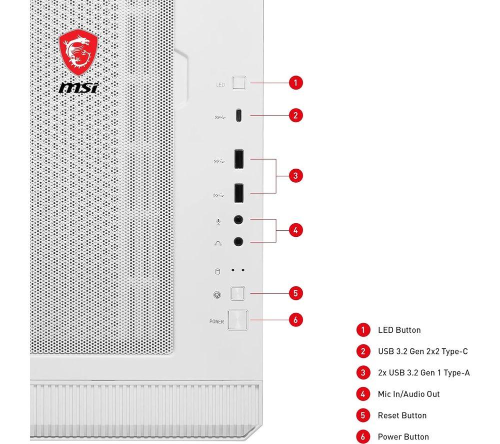 MSI MPG VELOX 100R ATX Mid-Tower PC Case - White image number 6 of 7