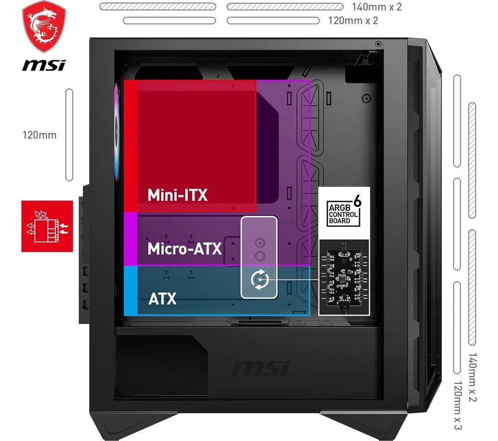 MSI MPG GUNGNIR 110R ATX Mid-Tower PC Case - Black image number 5 of 7