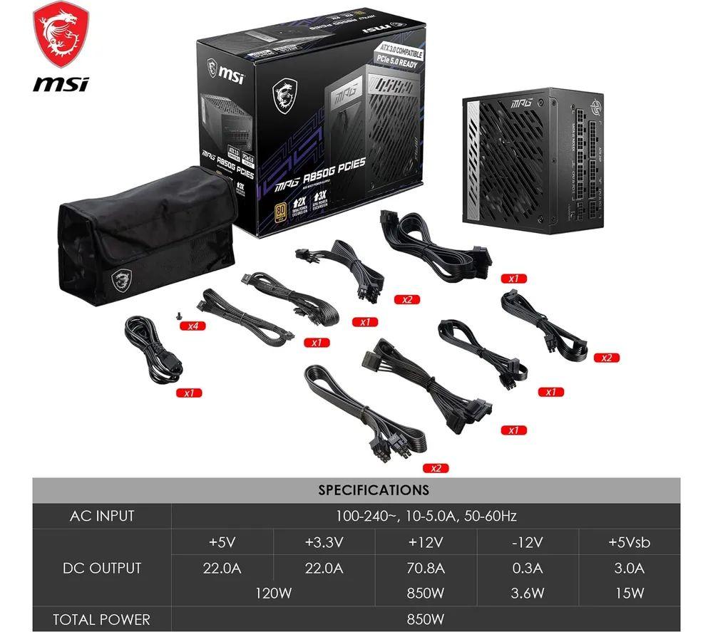 MSI MPG A850G Modular ATX PSU - 850 W image number 6 of 7