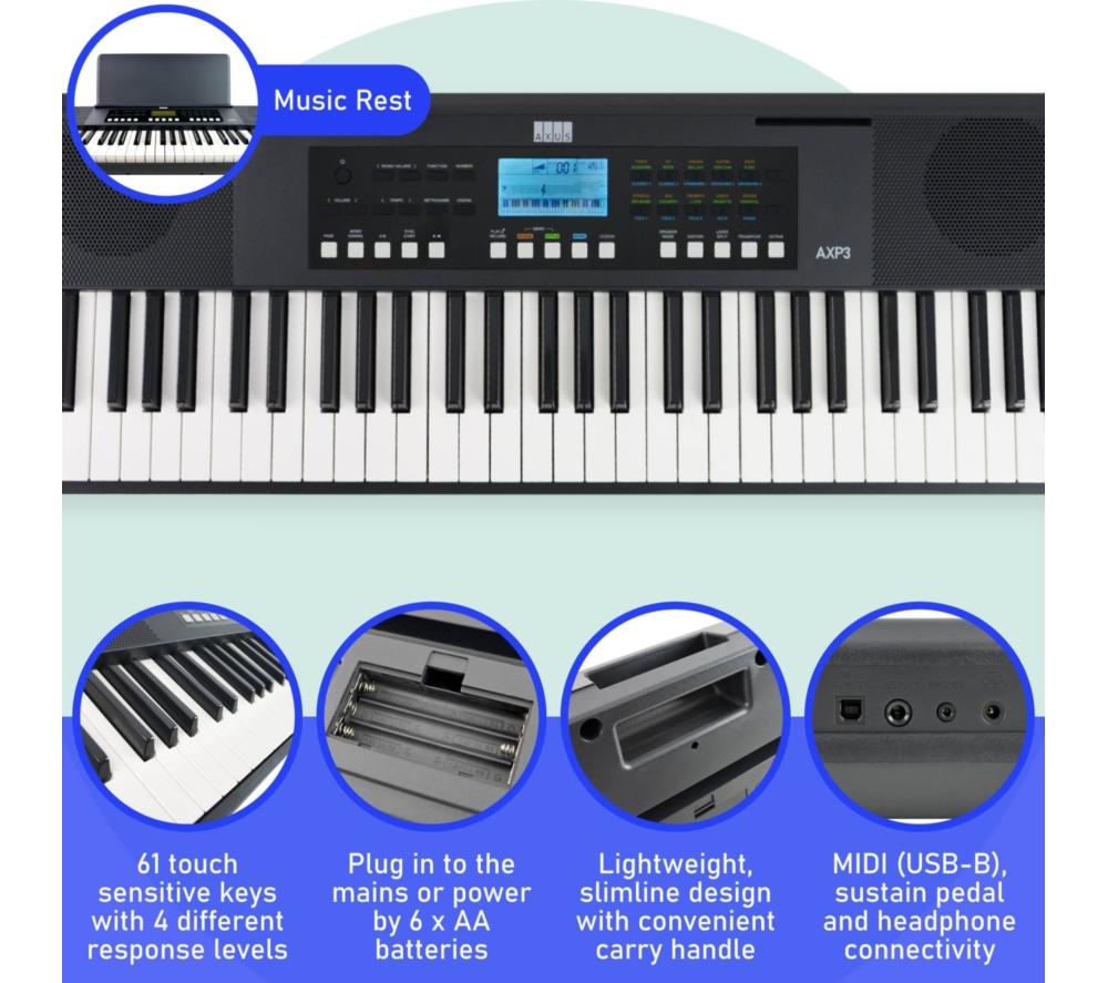 AXUS 61 Key Slimline Touch Sensitive Keyboard Bundle with Stand, Stool & Headphones image number 2 of 6