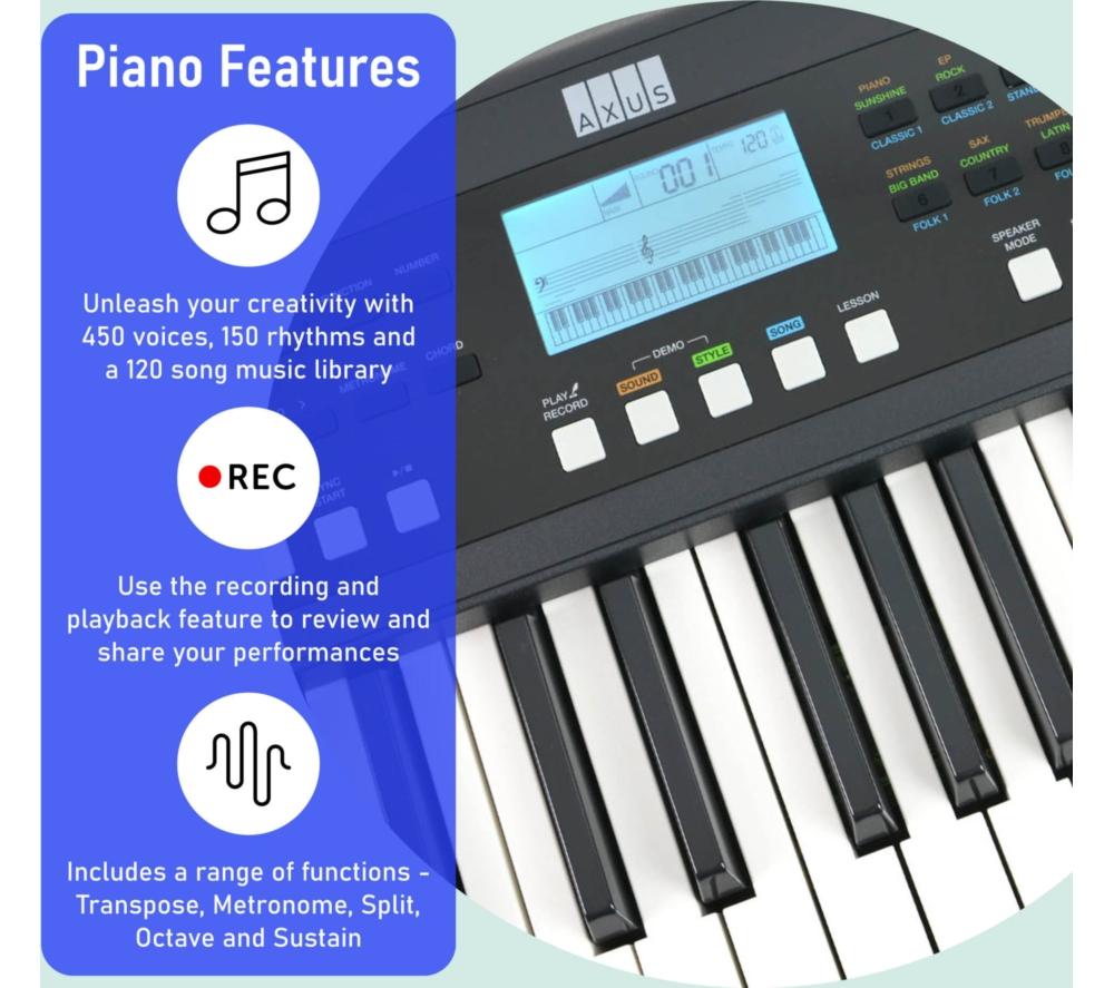 AXUS 61 Key Slimline Touch Sensitive Keyboard Bundle with Stand, Stool & Headphones image number 3 of 6