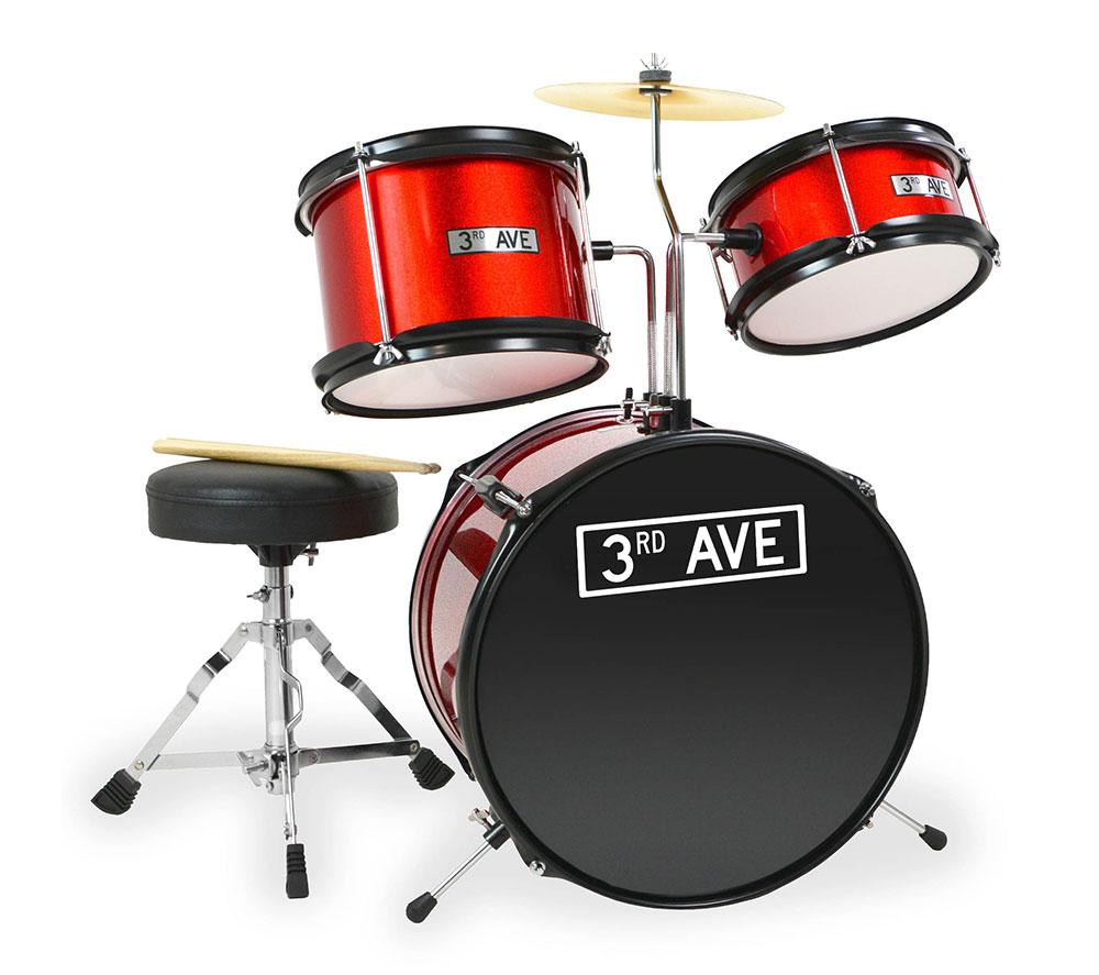 3Rd Avenue Junior 3-Piece Drum Kit - Red, Red