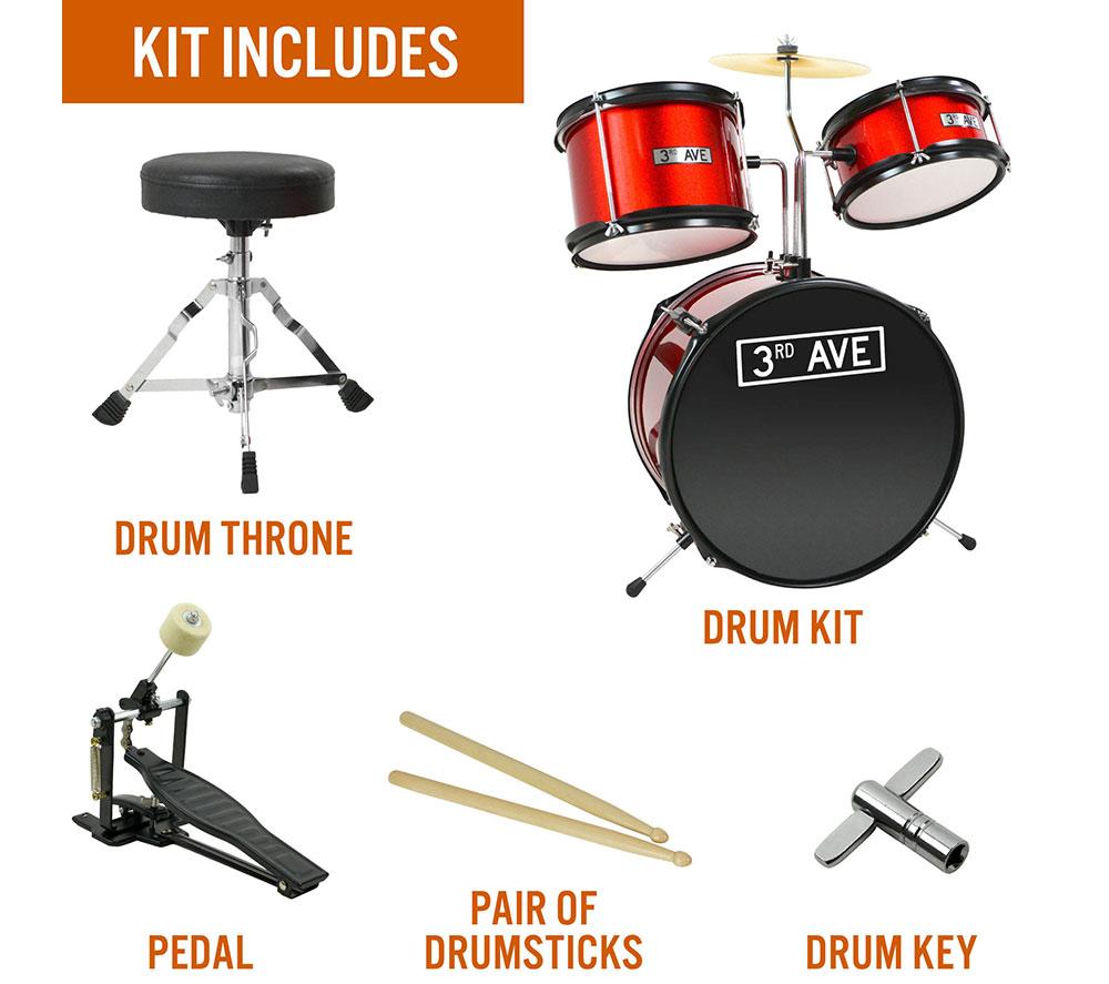 3RD AVENUE Junior 3-Piece Drum Kit - Red image number 3 of 4