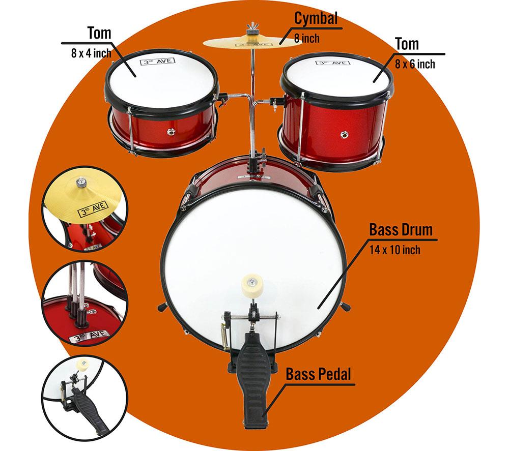 3RD AVENUE Junior 3-Piece Drum Kit - Red image number 4 of 4
