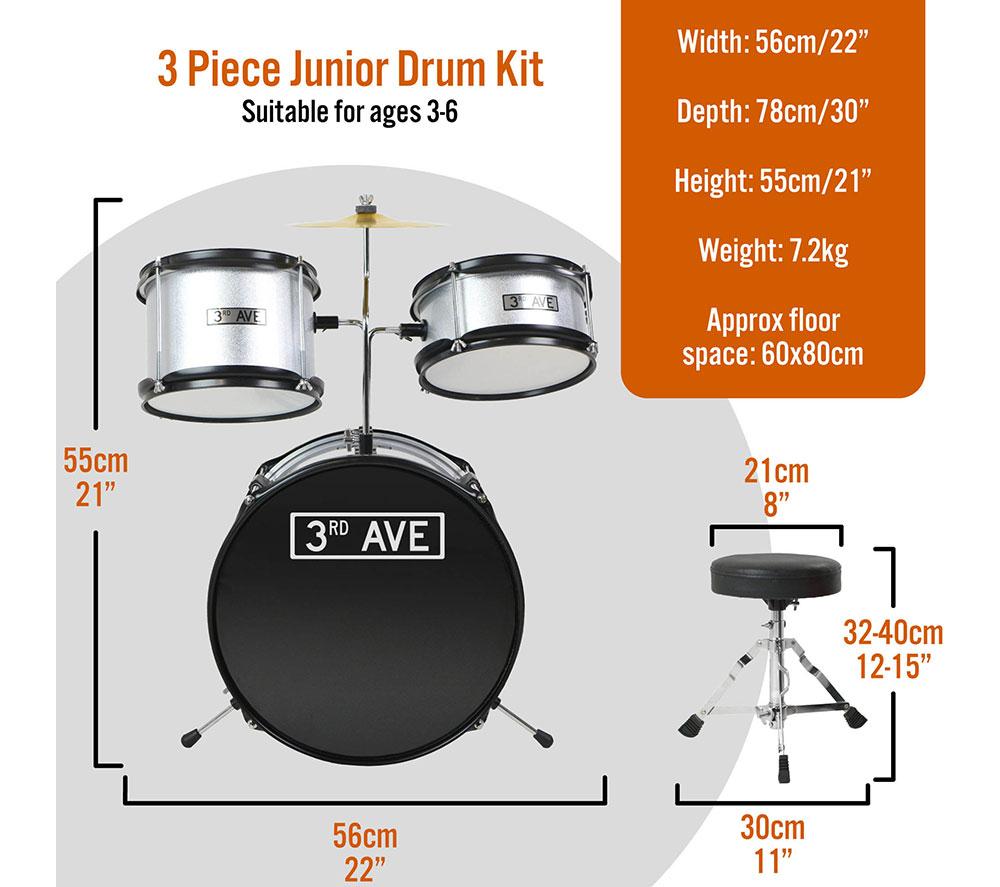 3RD AVENUE Junior 3-Piece Drum Kit - Silver image number 2 of 4