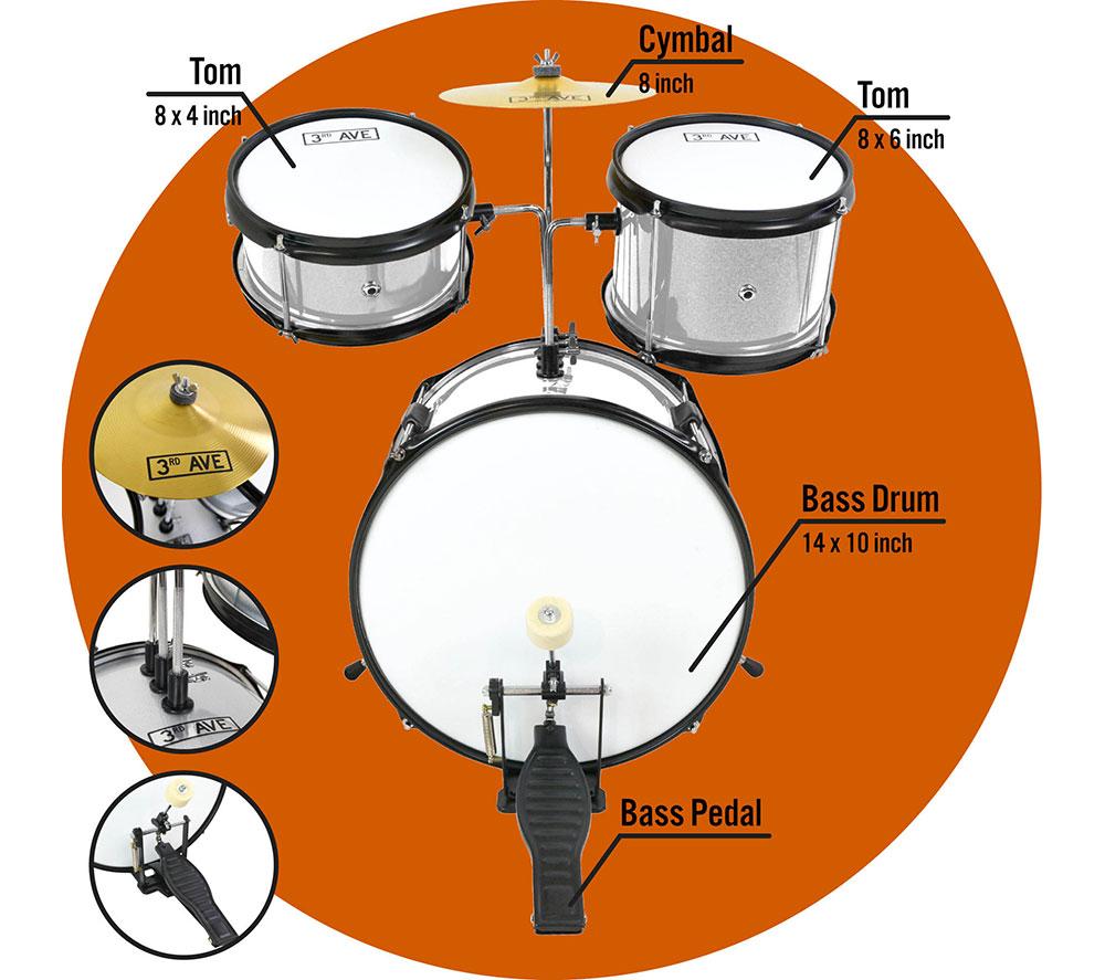 3RD AVENUE Junior 3-Piece Drum Kit - Silver image number 4 of 4