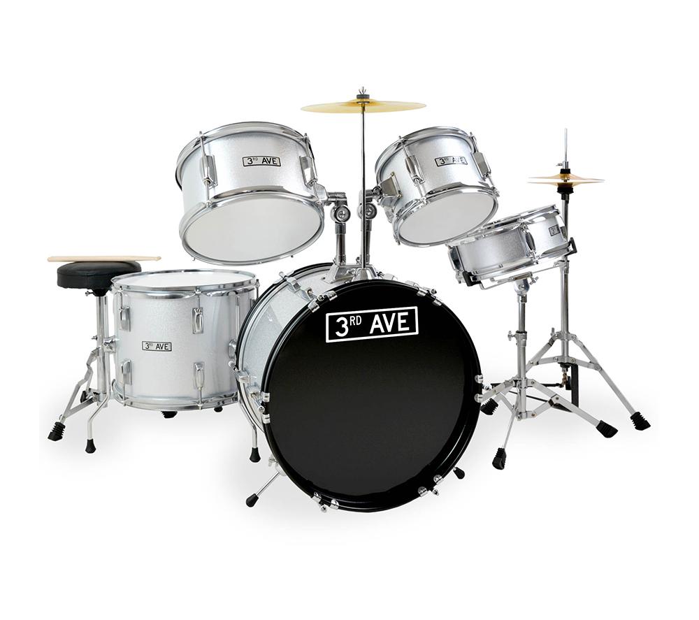 3Rd Avenue Junior 5-Piece Drum Kit - Silver, Silver/Grey