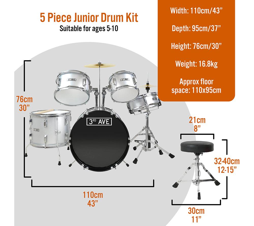 3RD AVENUE Junior 5-Piece Drum Kit - Silver image number 2 of 4