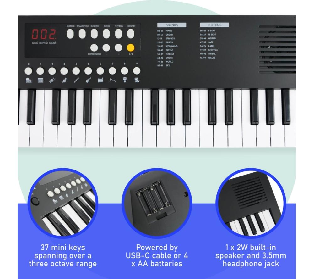 AXUS Axus 37-Note Mini Portable Keyboard for Beginners - Black image number 2 of 6