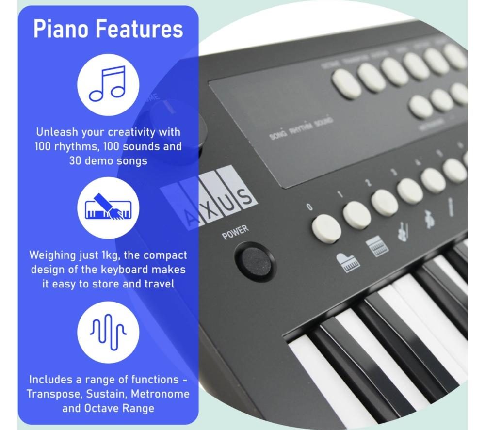 AXUS Axus 37-Note Mini Portable Keyboard for Beginners - Black image number 3 of 6