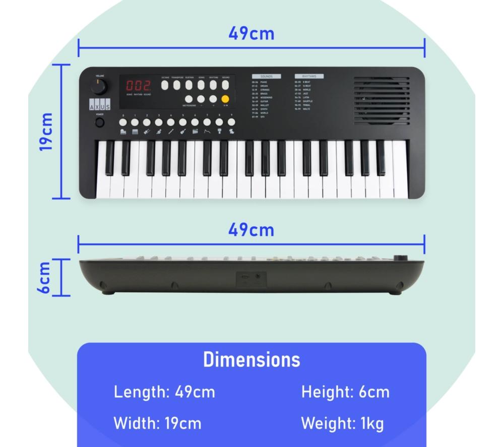 AXUS Axus 37-Note Mini Portable Keyboard for Beginners - Black image number 4 of 6