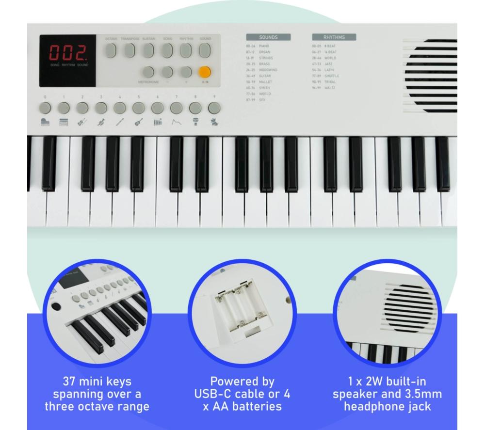 AXUS 37-Note Mini Portable Keyboard for Beginners - White image number 2 of 6