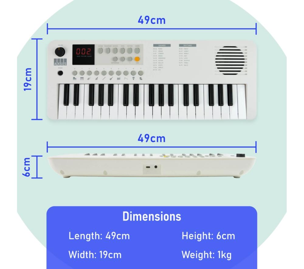 AXUS 37-Note Mini Portable Keyboard for Beginners - White image number 4 of 6