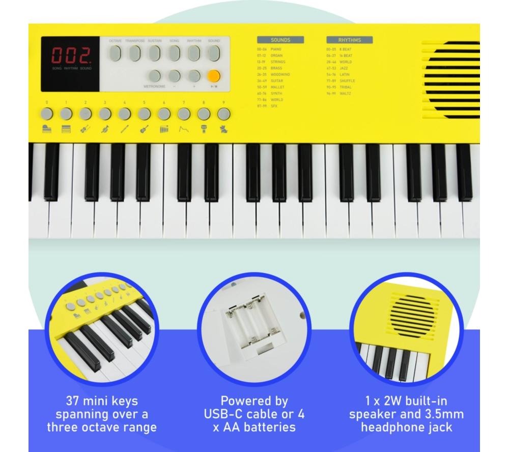 AXUS Axus 37-Note Mini Portable Keyboard for Beginners - Yellow image number 2 of 6