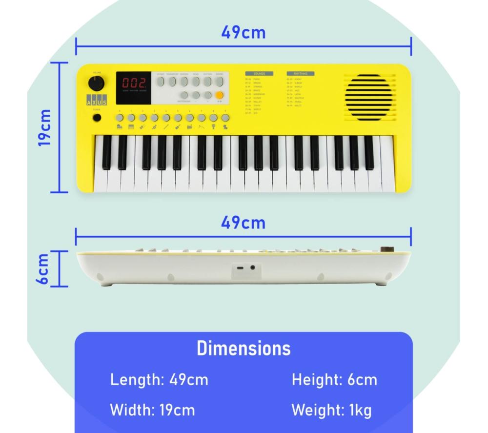 AXUS Axus 37-Note Mini Portable Keyboard for Beginners - Yellow image number 4 of 6