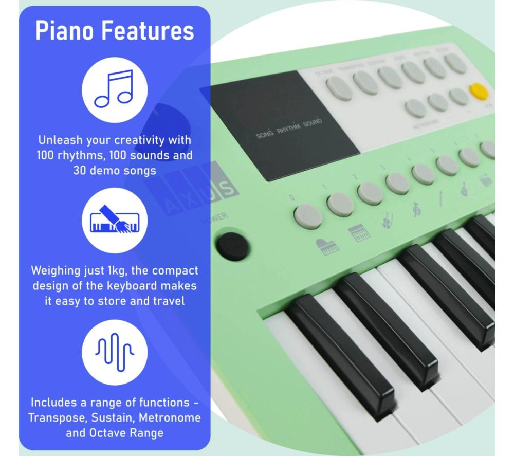 AXUS 37-Note Mini Portable Keyboard for Beginners - Green image number 3 of 6