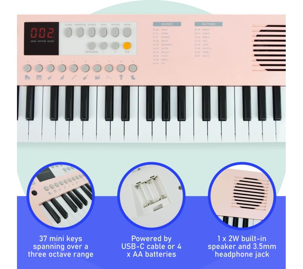 AXUS 37-Note Mini Portable Keyboard for Beginners - Pink image number 2 of 6