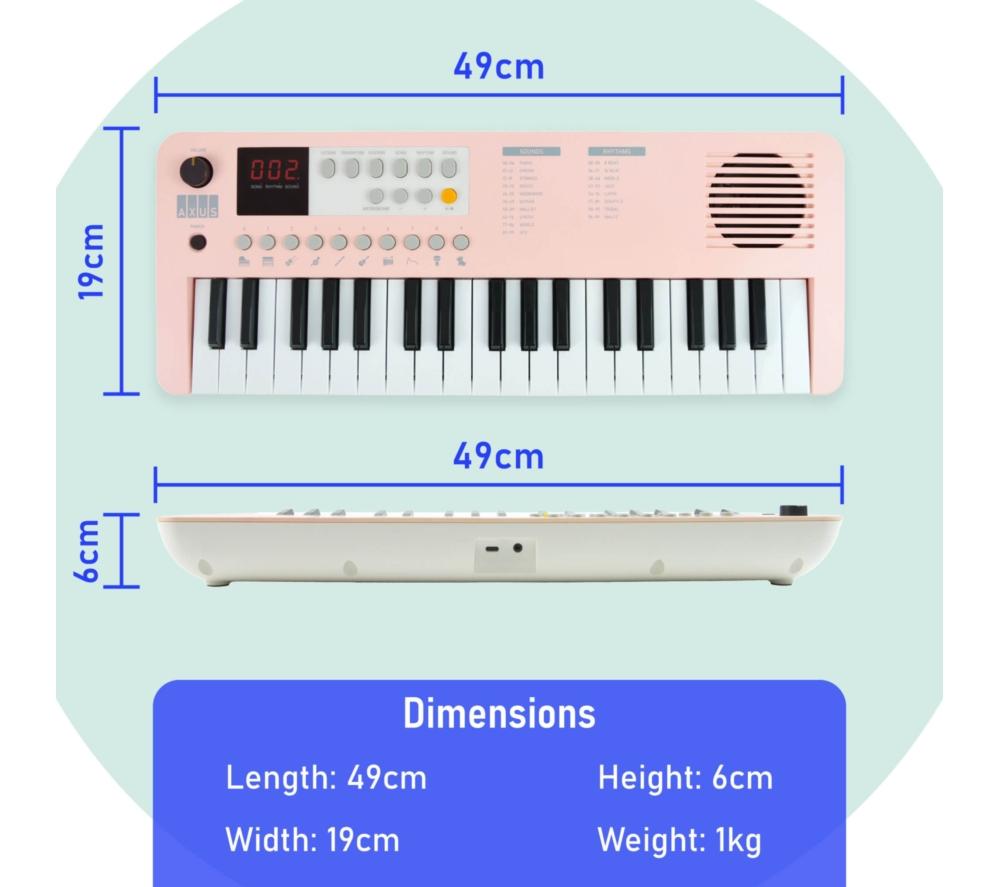 AXUS 37-Note Mini Portable Keyboard for Beginners - Pink image number 4 of 6