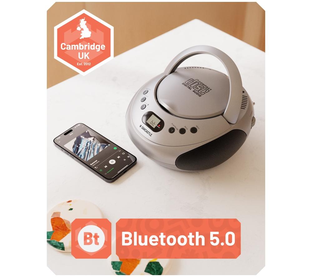 OAKCASTLE CD250 Portable Bluetooth CD Boombox with FM radio - Silver image number 2 of 7