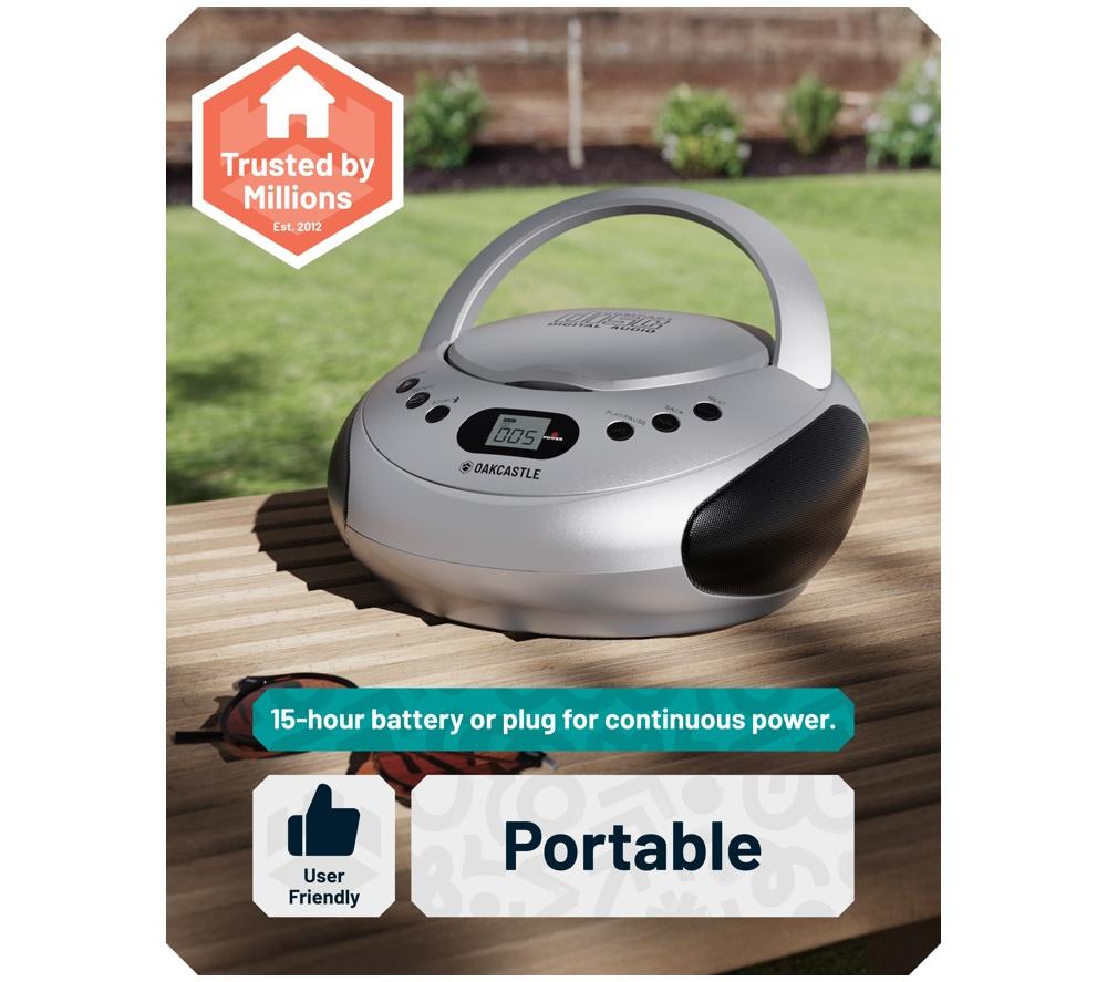OAKCASTLE CD250 Portable Bluetooth CD Boombox with FM radio - Silver image number 5 of 7