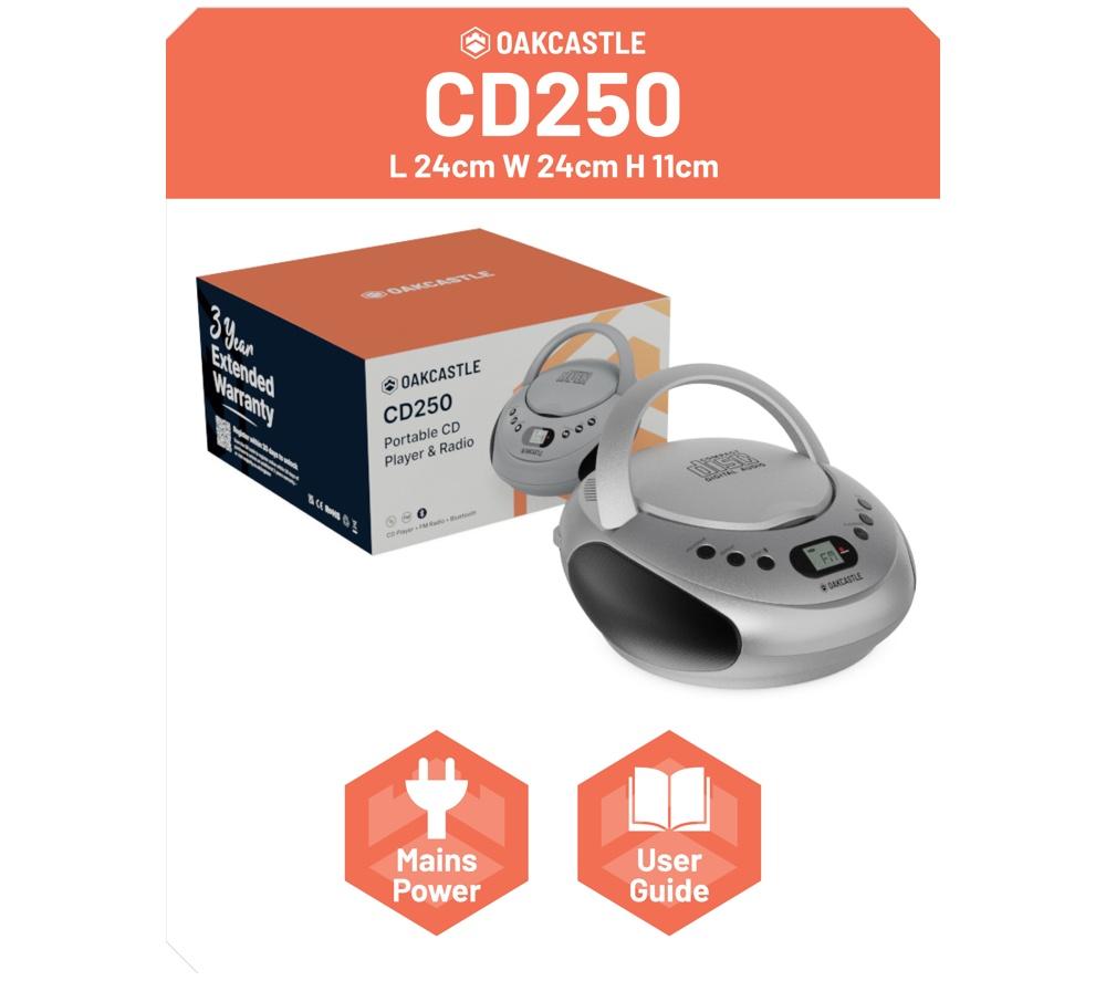 OAKCASTLE CD250 Portable Bluetooth CD Boombox with FM radio - Silver image number 7 of 7