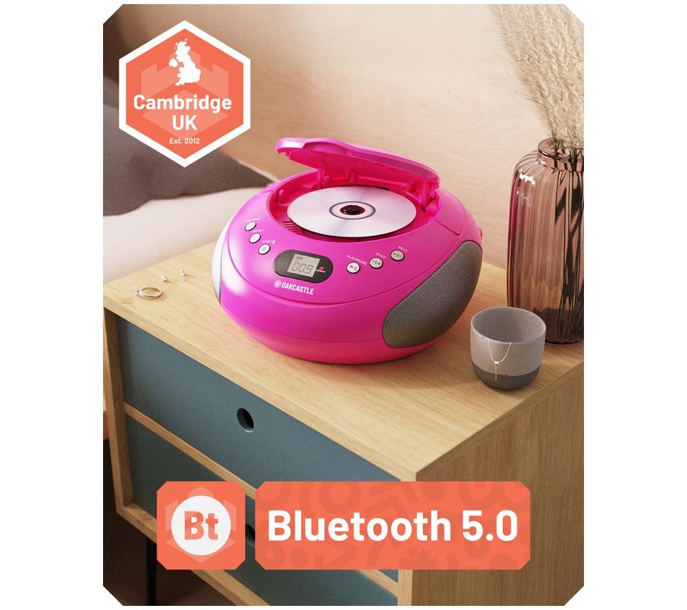 OAKCASTLE CD250 Portable Bluetooth CD Boombox with FM radio - Pink image number 2 of 7