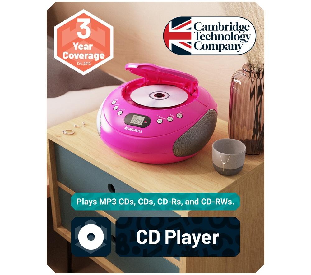 OAKCASTLE CD250 Portable Bluetooth CD Boombox with FM radio - Pink image number 3 of 7